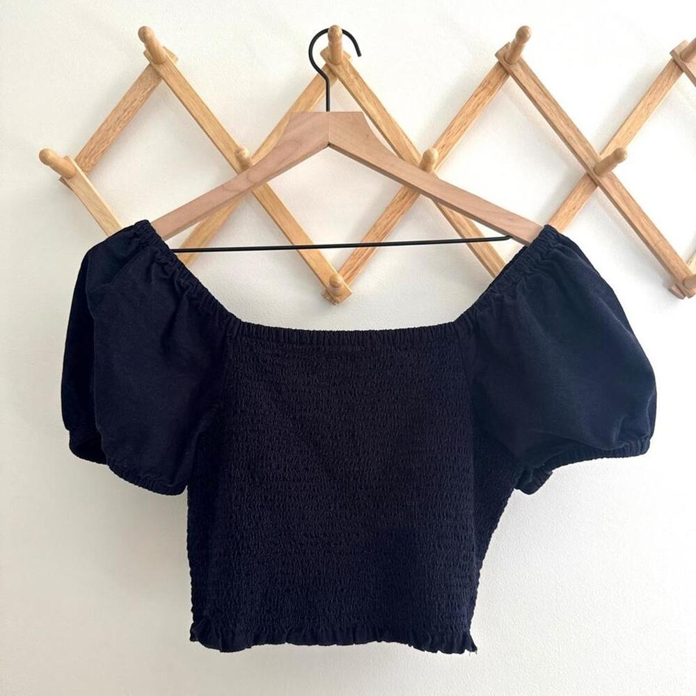 American eagle navy smocked puff sleeve off shoulder top